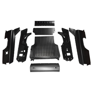 Set of black car body panels on a white background. 1969-1972 Chevy El Camino Bed Kit.