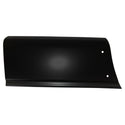 Black metal panel with two holes on a white background. Bedside Front Lower Panel, RH.