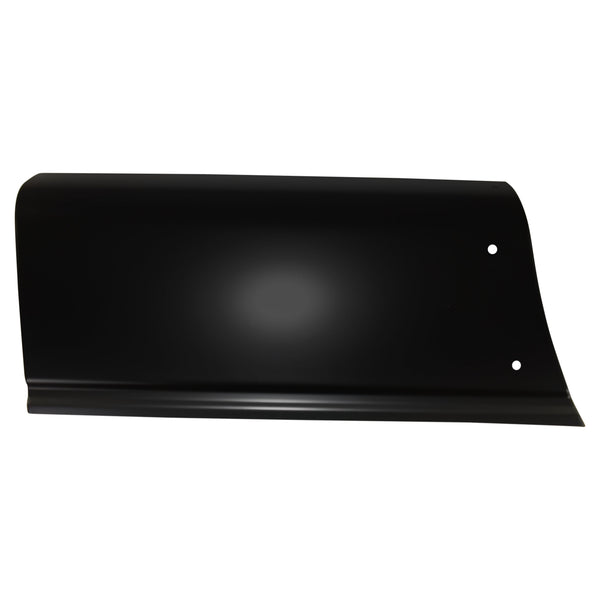 Black metal panel with two holes on a white background. Bedside Front Lower Panel, RH.