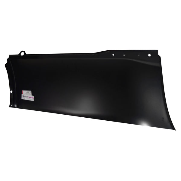 Black metal sheet with a brand label on a white background. 2010-2016 Ford Pickup Front Lower Bed Section, LH.