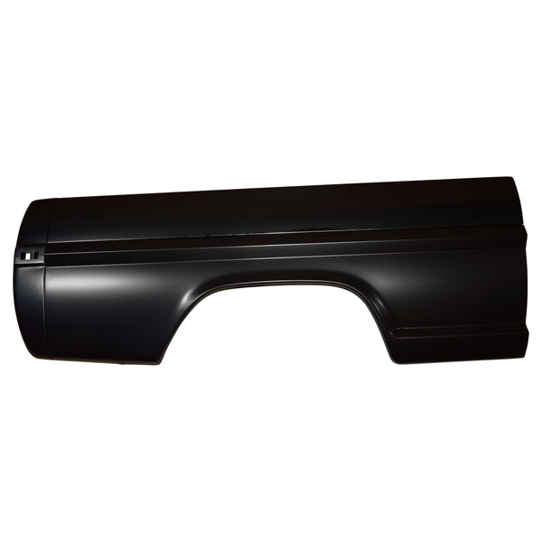Black car door panel on a white background. 1970-1972 Ford Truck Pickup Bedside 6.5 Ft Fleetside RH.