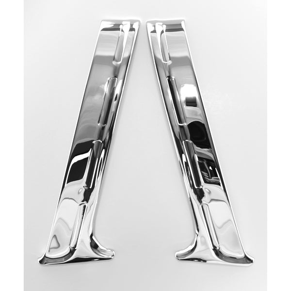 Chrome letter 'A' on a white background. 1955 Chevy Bel Air Upper Paint Divider, Pair, Stainless, With Black Inserts