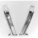 Chrome car emblem with a 'V' shape on a white background. 1955 Chevy Bel Air Upper Paint Divider, Pair, Stainless, With Black Inserts