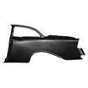 Black car door panel on a white background. 1956 Chevy 2 Door Sedan Quarter Panel Assembly W/O Holes RH.