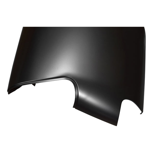 Black car hood on a white background. 1956 Chevy 2 Door Sedan Quarter Panel Assembly W/O Holes RH.