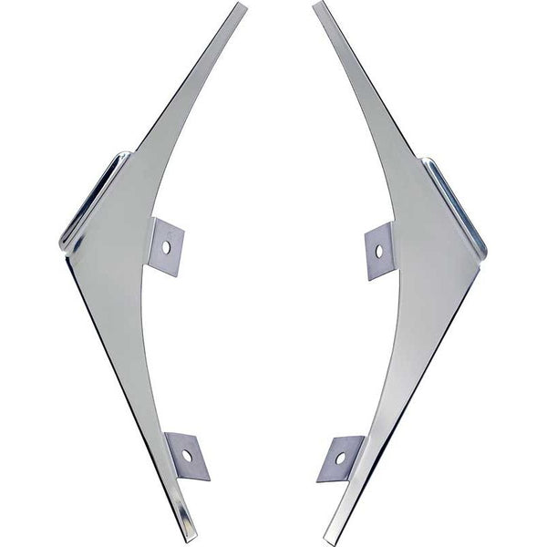 Two metallic diamond-shaped brackets on a white background. 1956 Chevy Nomad 2 Tone Paint Divider (B Pillar Filler Divider) Pair