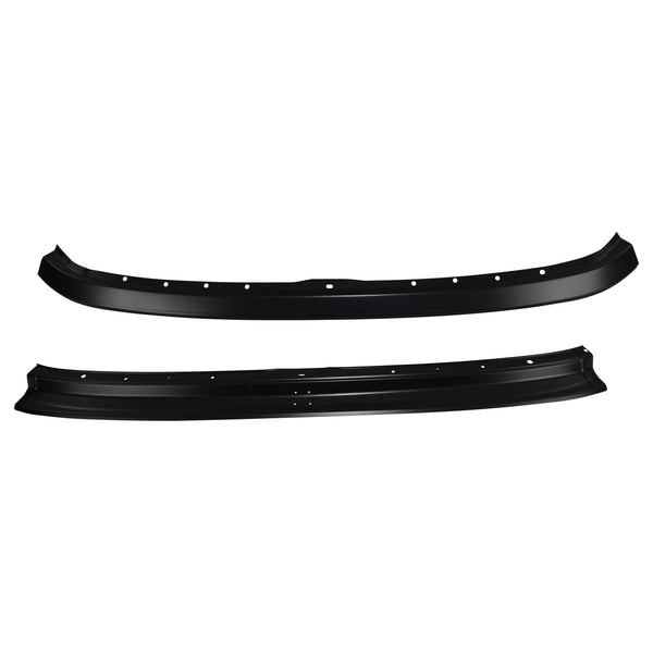 Two black metal fenders on a white background. 1967-1972 Ford F100 Roof Panel, Front Windshield Reinforcement