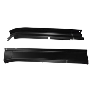 Two black car body panels on a white background. 1967-1972 Ford F100 Roof Inner, Upper Door Frame Kit LH.