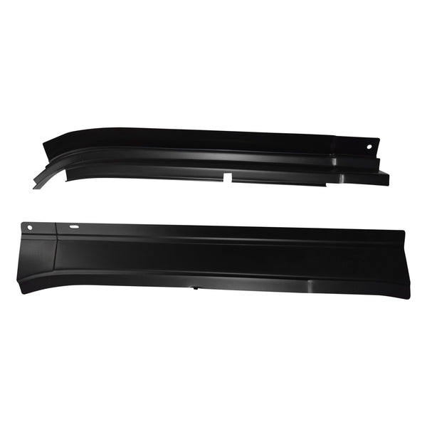 Two black car body panels on a white background. 1967-1972 Ford F100 Roof Inner, Upper Door Frame Kit LH.