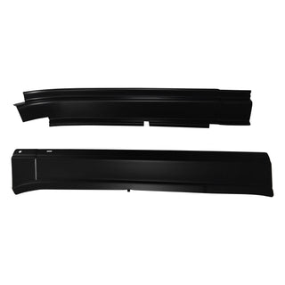 Two black car body panels on a white background. Roof Inner, Upper Door Frame Kit RH.