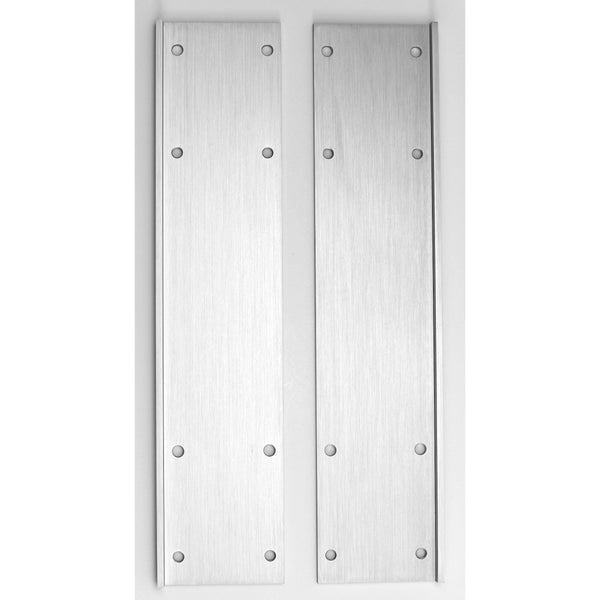 Two metallic door handles on a white background. 1955-1957 Chevy 2-Door and 4-Door Bench Seat Relocation Brackets With Grade 8 Bolts Front Bench Seats.