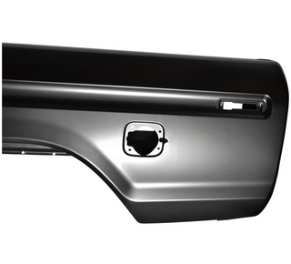 Car door panel with a power window switch on a white background. 1973-1979 Ford Pickup Bedside Assembly 8 ft w/Dual Hole LH.