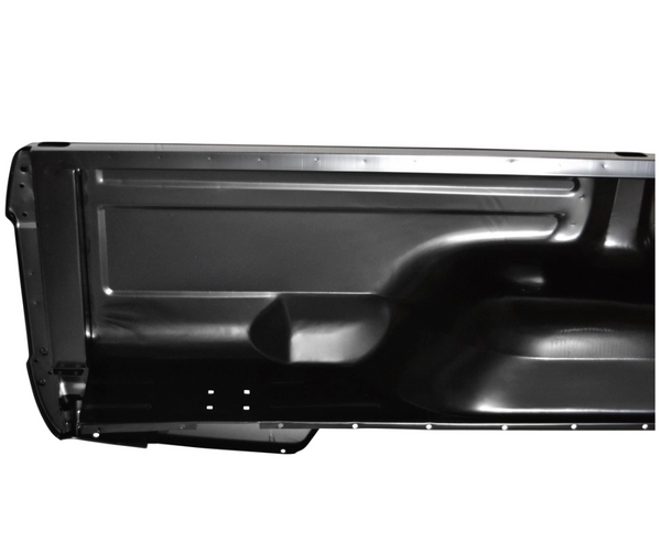 Black car door panel on a white background. 1973-1979 Ford Pickup Bedside Assembly 8 ft w/Dual Hole LH.