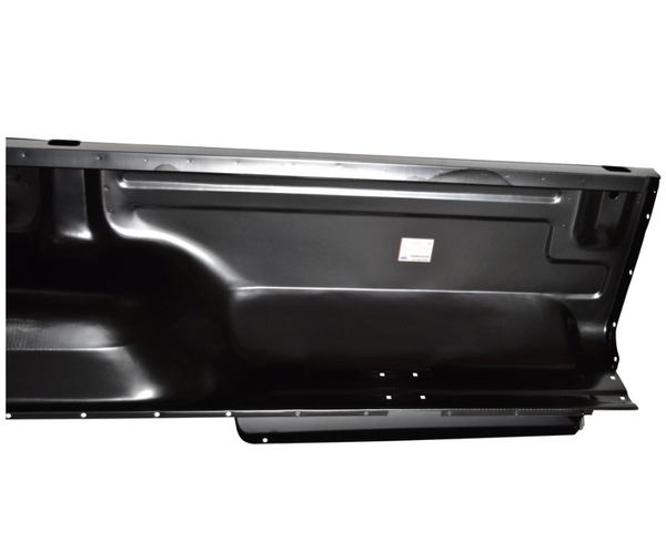 Black metal component on a white background. 1973-1979 Ford Pickup Bedside Assembly 8 ft w/Dual Hole LH.