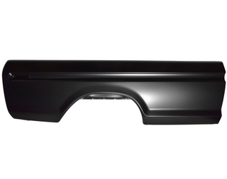 Black car door panel on a white background. 1973-1979 Ford Pickup Bedside Assembly 8 ft W/O Hole RH.