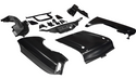 Set of black car body panels on a white background. Chevy Bel Air 6 Cylinder Front End Sheet Metal Kit.