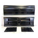 Black GMC truck grille and parts on a white background. Tailgate Fleetside With Access Panel For Tailgate Handle.