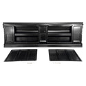 Black car interior panel with two additional panels on a white background. Tailgate Fleetside With Access Panel For Tailgate Handle.