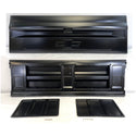 Black truck bed cover with Chevrolet logo on a white background. Tailgate Bowtie Chevrolet Logo Fleetside With Access Panel For Tailgate Handle.