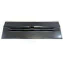 Black metal car bumper with Chevrolet logo on a white background. Tailgate Bowtie Chevrolet Logo Fleetside With Access Panel For Tailgate Handle.