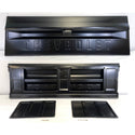 Black Chevrolet tailgate with additional components on a white background. 1967-1972 Chevy C10 Pickup Tailgate Chevrolet Fleetside With Access Panel For Tailgate Handle.