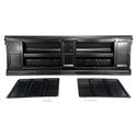 Black car interior panel with two additional panels on a white background. 1967-1972 Chevy C10 Pickup Tailgate Chevrolet Fleetside With Access Panel For Tailgate Handle.