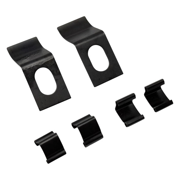 Set of black plastic clips on a white background. 1947-1953 Chevy Inner Windshield Garnish Moulding Set.