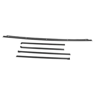 Set of black metal strips on a white background. Rear Window Molding Set.