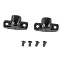 Two chrome cleats with screws on a white background. Soft & Hardtop Cylinder Holder Set.