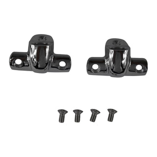Two metal clasps with screws on a white background. Soft & Hardtop Cylinder Holder Set.