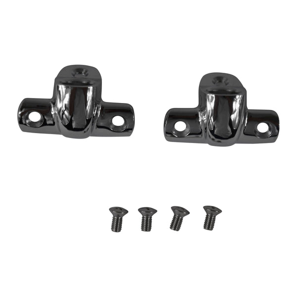 Two metal clasps with screws on a white background. Soft & Hardtop Cylinder Holder Set.