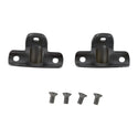 Two black metal brackets with screws on a white background. Soft & Hardtop Cylinder Holder Set.