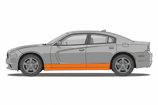 Diagram of where 2011-2023 Dodge Charger Outer Rocker Panel, LH goes on left side of car with no text or arrows. 