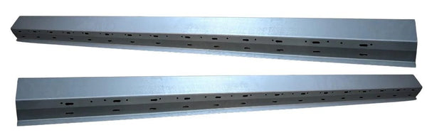 Two metal rocker panels with multiple holes on a white background. 2009-2019 Ford Flex Inner & Outer Rocker Panel Set.