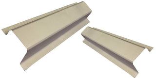 Two beige steel corner guards on a white background. 2001-2016 Ford F-250 Super Duty Reg Cab Outer Rocker Panel Pair.