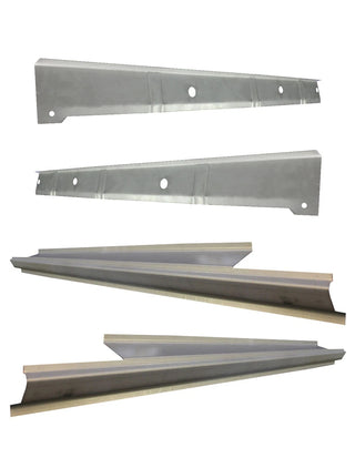 Set of metal brackets on a white background. 1998-2002 Dodge Ram 3500 Pickup 4DR Quad Cab Inner & Outer Rocker Panel Pair.