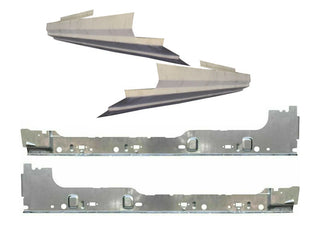 Metal car panel pieces on a white background. 2009-2014 Ford F-150 Super/Ext Cab Inner & Outer Rocker Panels Kit.