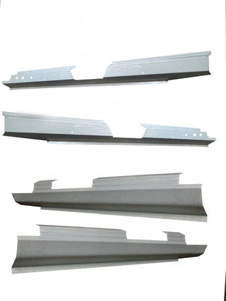 Set of metal railings on a white background. 2003-2008 Toyota Corolla Outer 4DR Inner & Outer Rocker Panel Kit