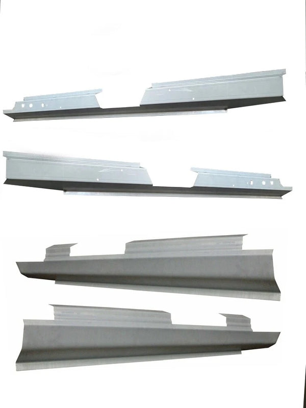 Set of metal railings on a white background. 2003-2008 Toyota Corolla Outer 4DR Inner & Outer Rocker Panel Kit