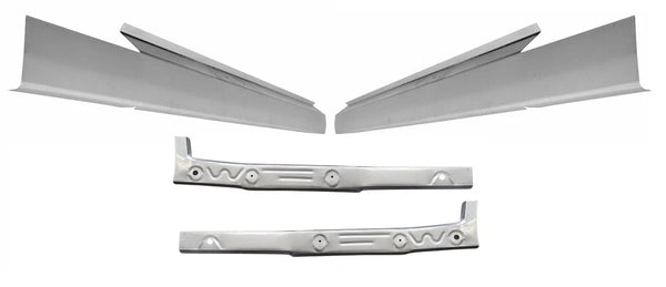 Set of metal car body panels on a white background. 2008-2011 Ford Focus 4DR Inner & Outer Rocker Panel Kit.