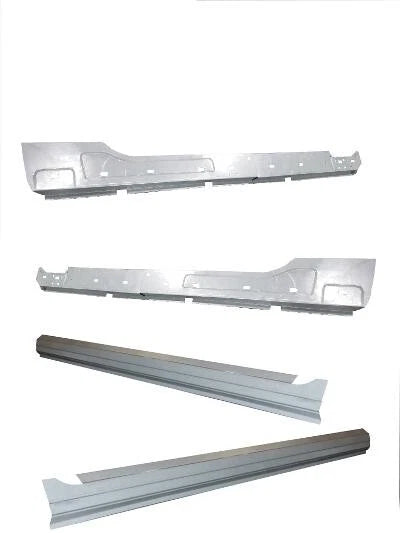 Set of metal brackets or frames on a white background. 2009-2018 Dodge Ram Crew Cab Inner Rocker Panels & Outer Rocker Panels Kit.