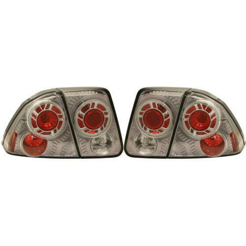 2001-2005 Honda Civic Clear Tail Lamp, Inner & Outer, Gun Metal, Sedan.