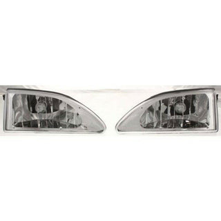 1994-1998 Ford Mustang Clear Head Light, w/Bulb, Diamond Design, Chrome.