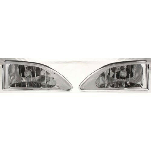 1994-1998 Ford Mustang Clear Head Light, w/Bulb, Diamond Design, Chrome.