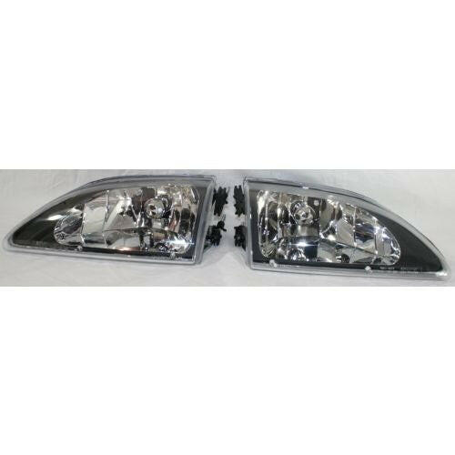 1994-1998 Ford Mustang Clear Head Light, Diamond Design, Black, Cobra.