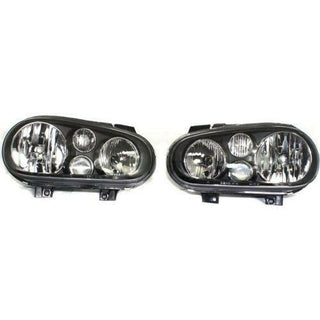 1999-2005 Volkswagen Golf Clear Head Light, Black, w/Fog Lamp, Set Of 2.