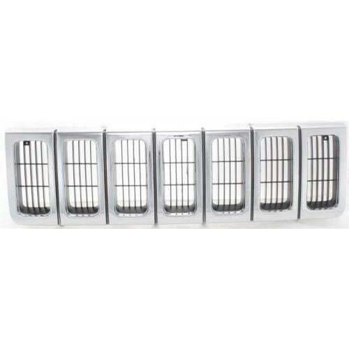 1996-1998 Jeep Grand Cherokee Grille, Chrome Shell/Silver Gray Insert.
