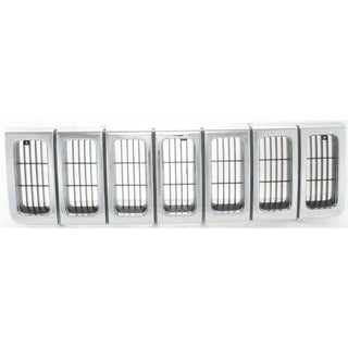 1996-1998 Jeep Grand Cherokee Grille, Chrome Shell/Silver Gray Insert.