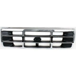 1992-1997 Ford F-250 Pickup Grille, Chrome Shell/gray.