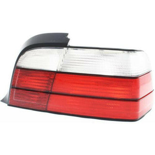 1992-1999 BMW 3 Tail Lamp RH, Lens & Housing, Red & Clear Crystal Lens.